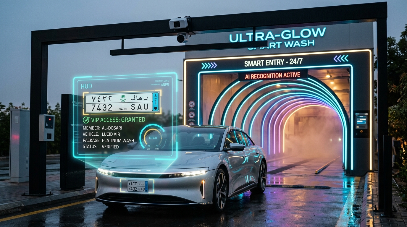 أتمتة المغاسل الثابتة: المسارات الذكية، كاميرات قراءة اللوحات ANPR، وشاشات الانتظار